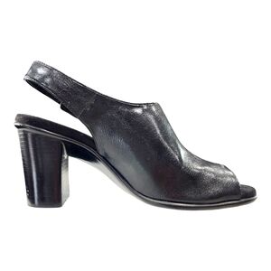 Chic Black Leather Aerosoles Raceway Slingback Heels Size 9